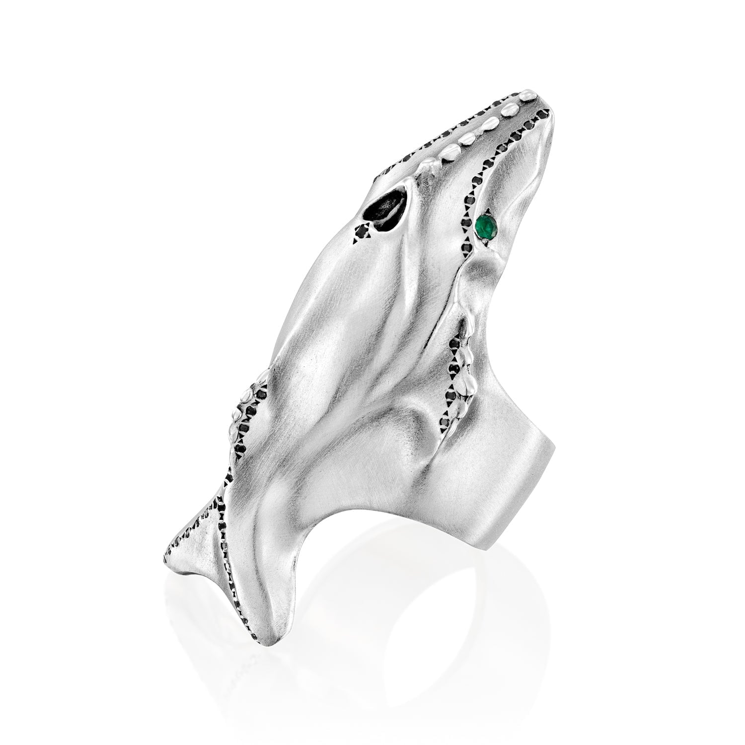 ELINA GLEIZER Rings Baroque Whale Ring with Green and Black setting