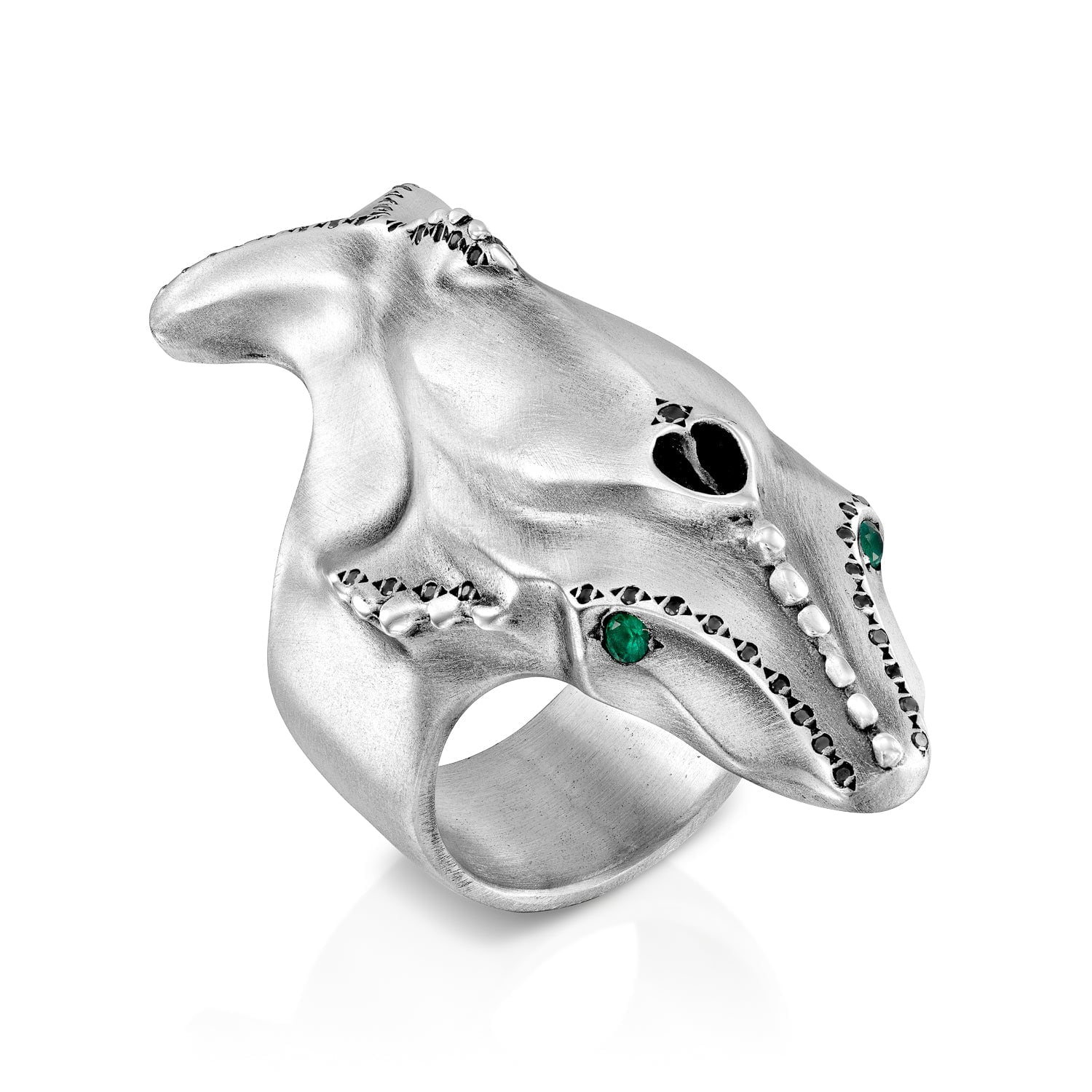 ELINA GLEIZER Rings Baroque Whale Ring with Green and Black setting