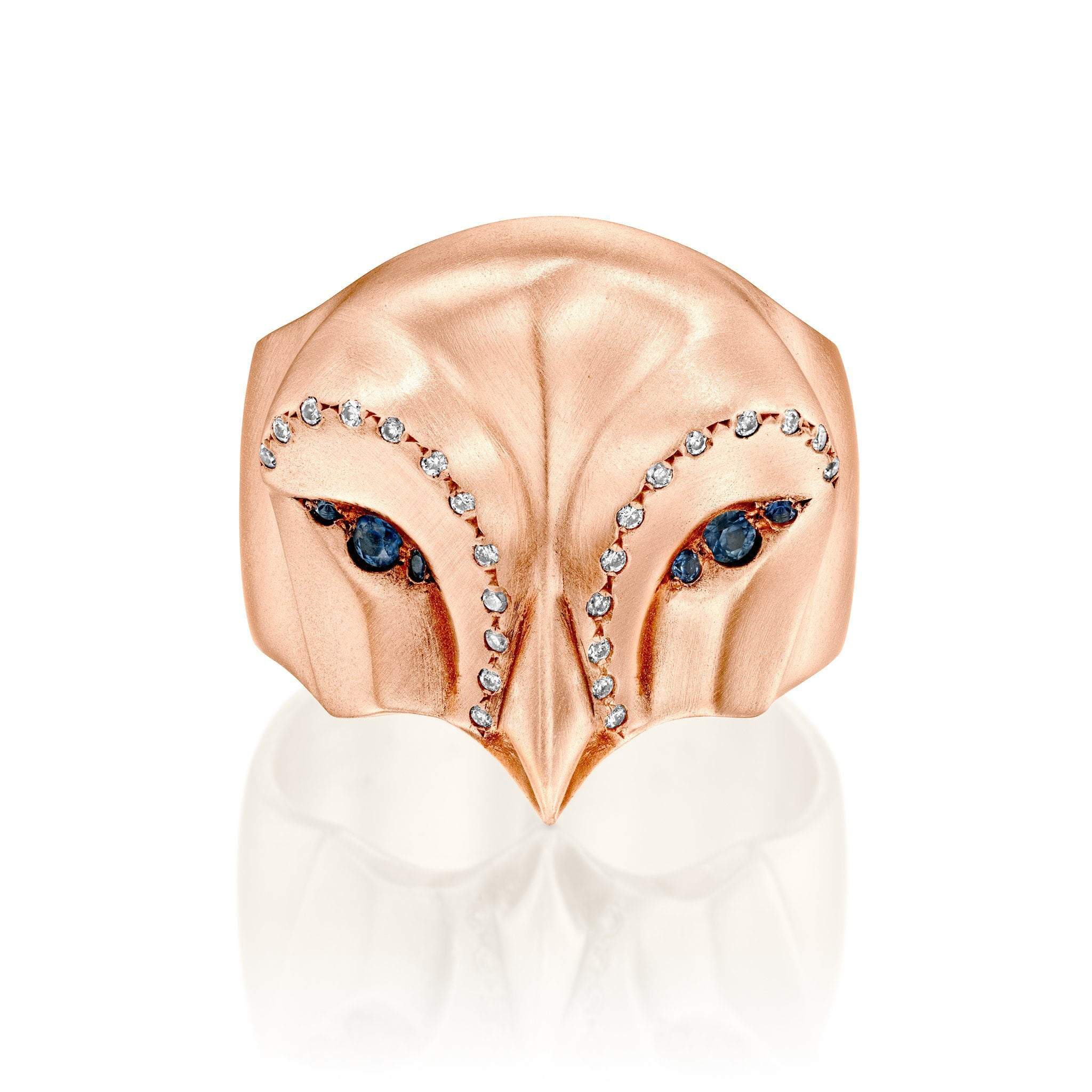 ELINA GLEIZER Select Your Size / Rose Gold Gold Snowy Owl Ring with Blue Sapphires and White Diamonds