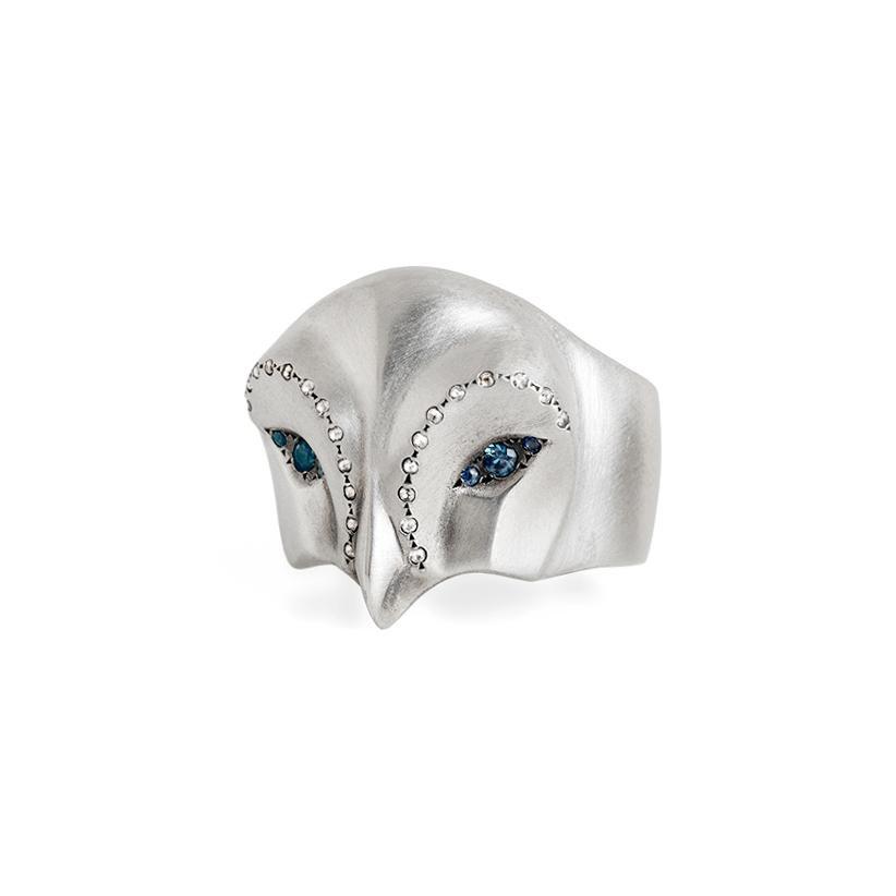 ELINA GLEIZER Snowy Owl Ring with Blue Sapphires and White Diamonds