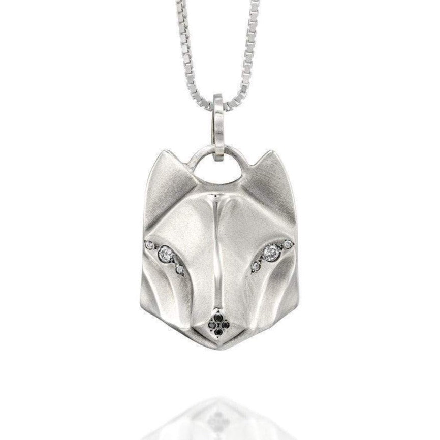 White Diamond Wolf Necklace