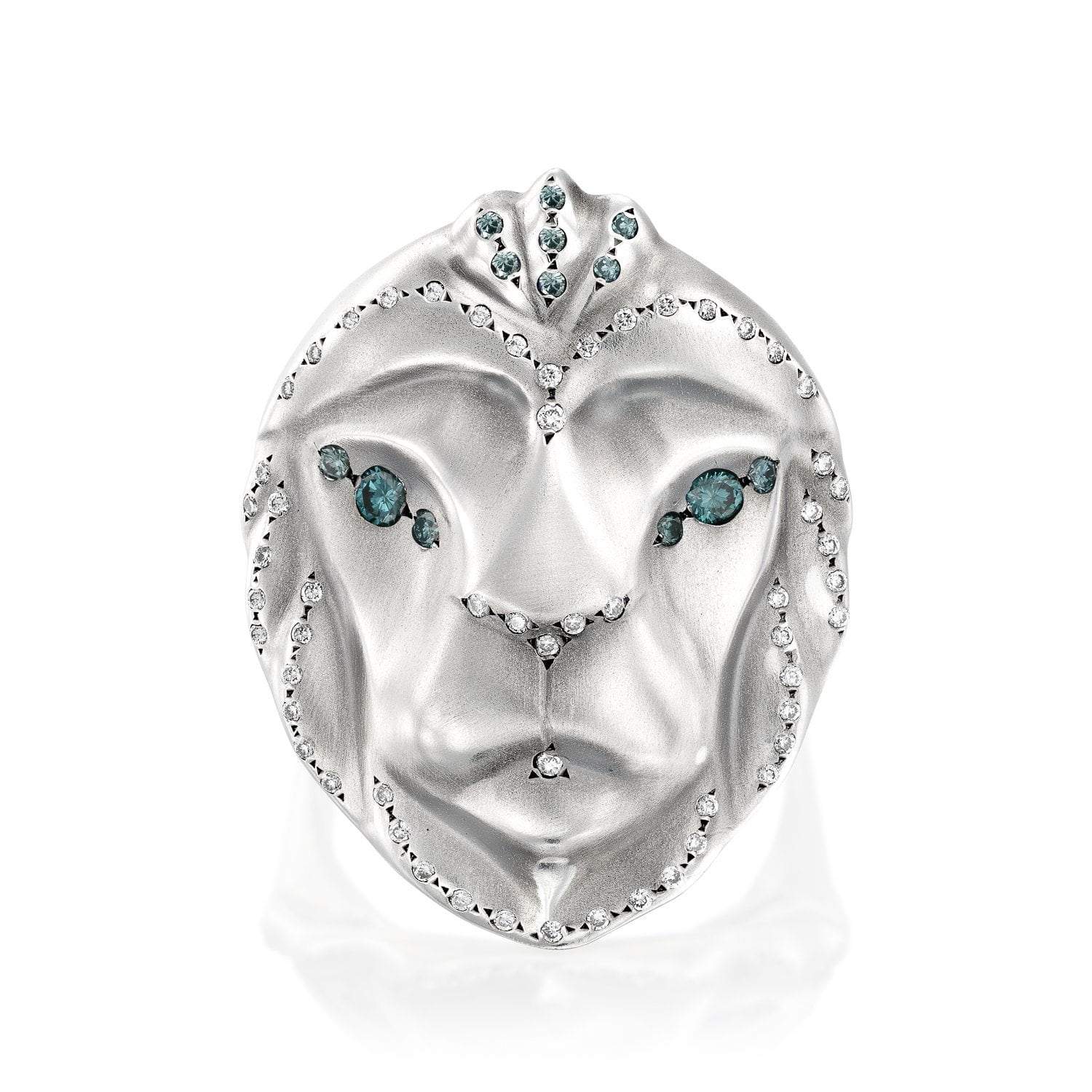 ELINA GLEIZER  White Lion Ring with Royal Blue & White Diamond Setting