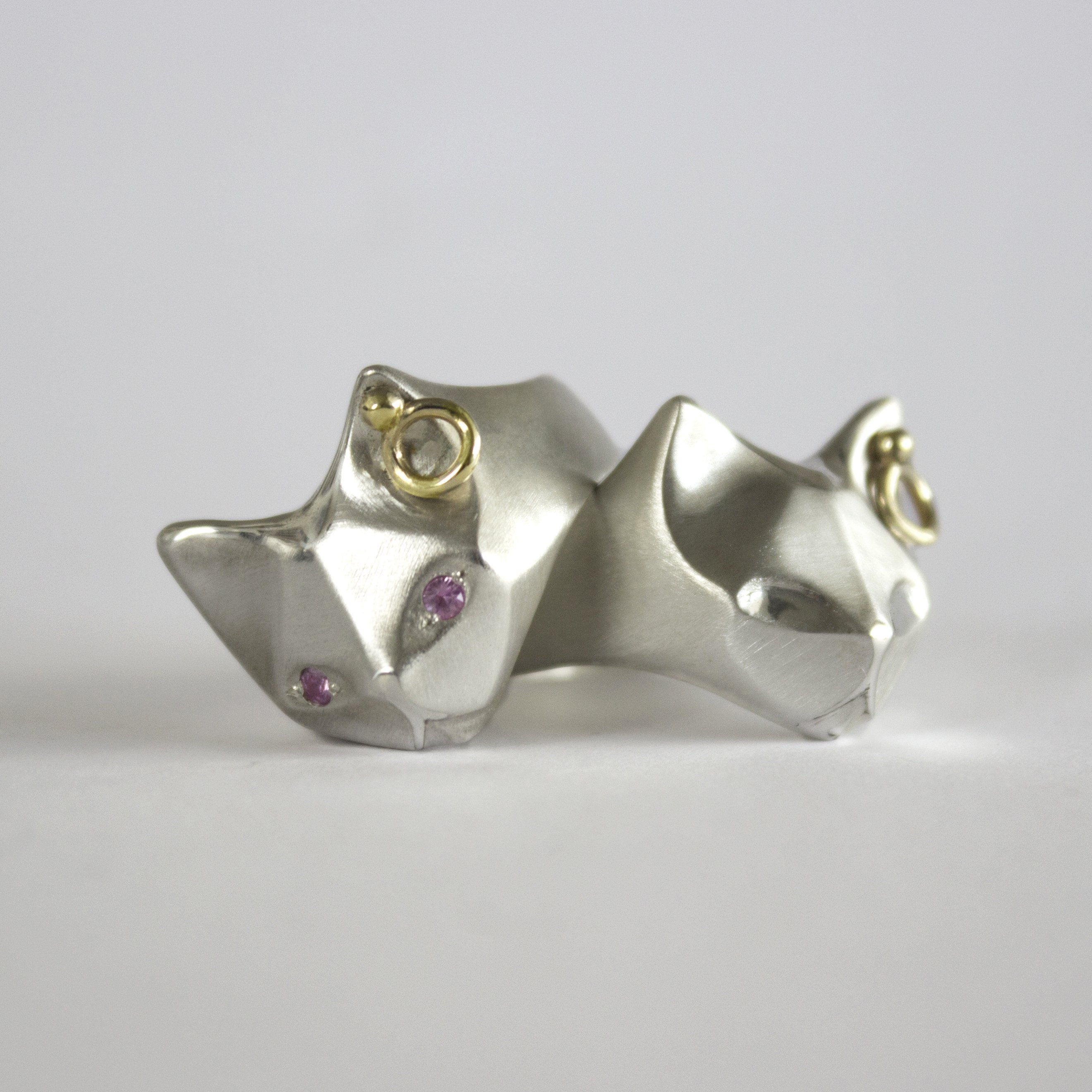 ___ Jewelry Cat Ring with Pink Sapphire Eyes & an Ear piercing