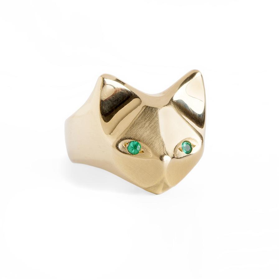 ___ Jewelry Gold Cat Ring & Emeralds