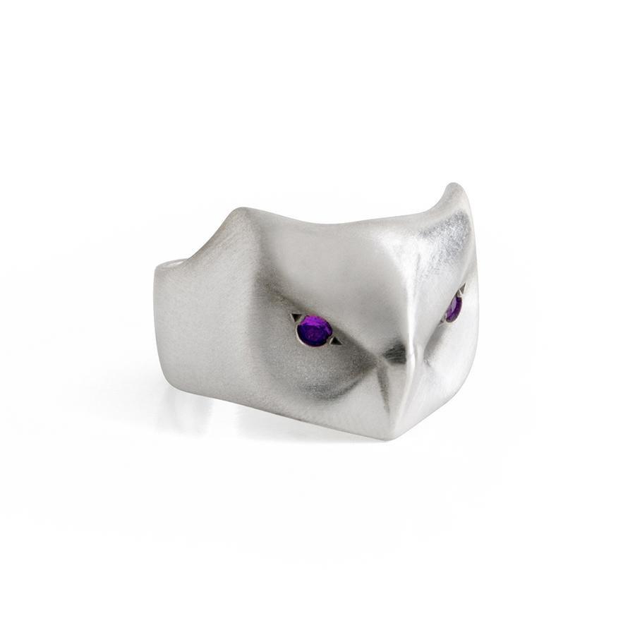 ___ Jewelry Great Horned Owl Ring with Amethyst Eyes