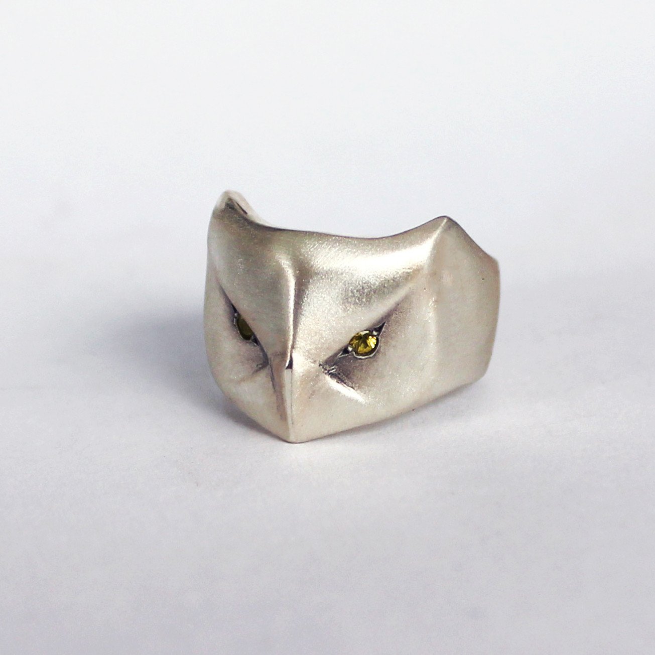 ___ Jewelry Great Horned Owl Ring, Yellow Sapphire Eyes