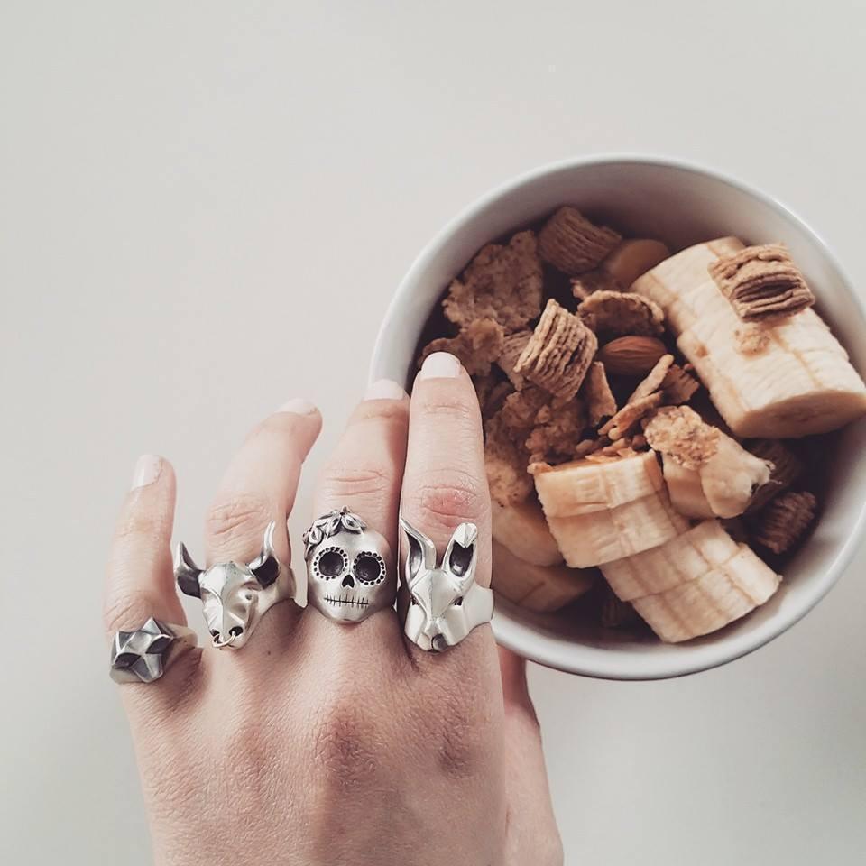 Lady Skull Ring with Purple Flowers