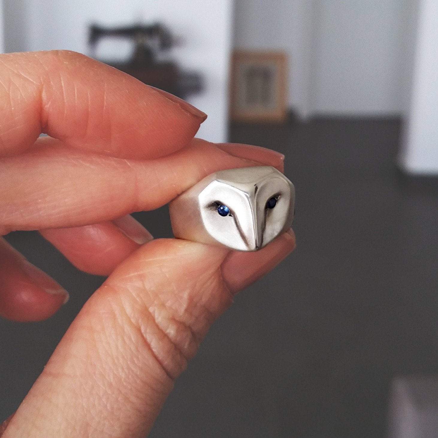 STERLING buy SILVER SAPPHIRE DIAMOND OWL RING