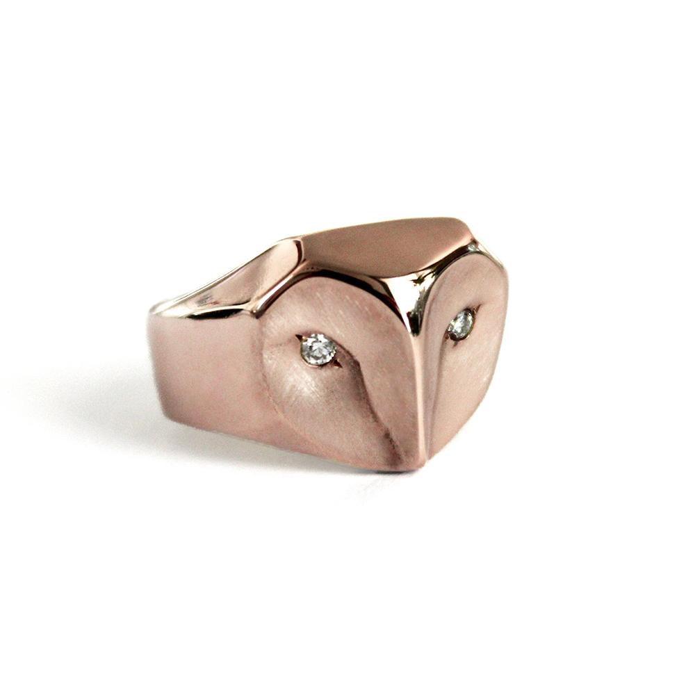 ___ Jewelry Rose Gold Owl Ring with Diamonds