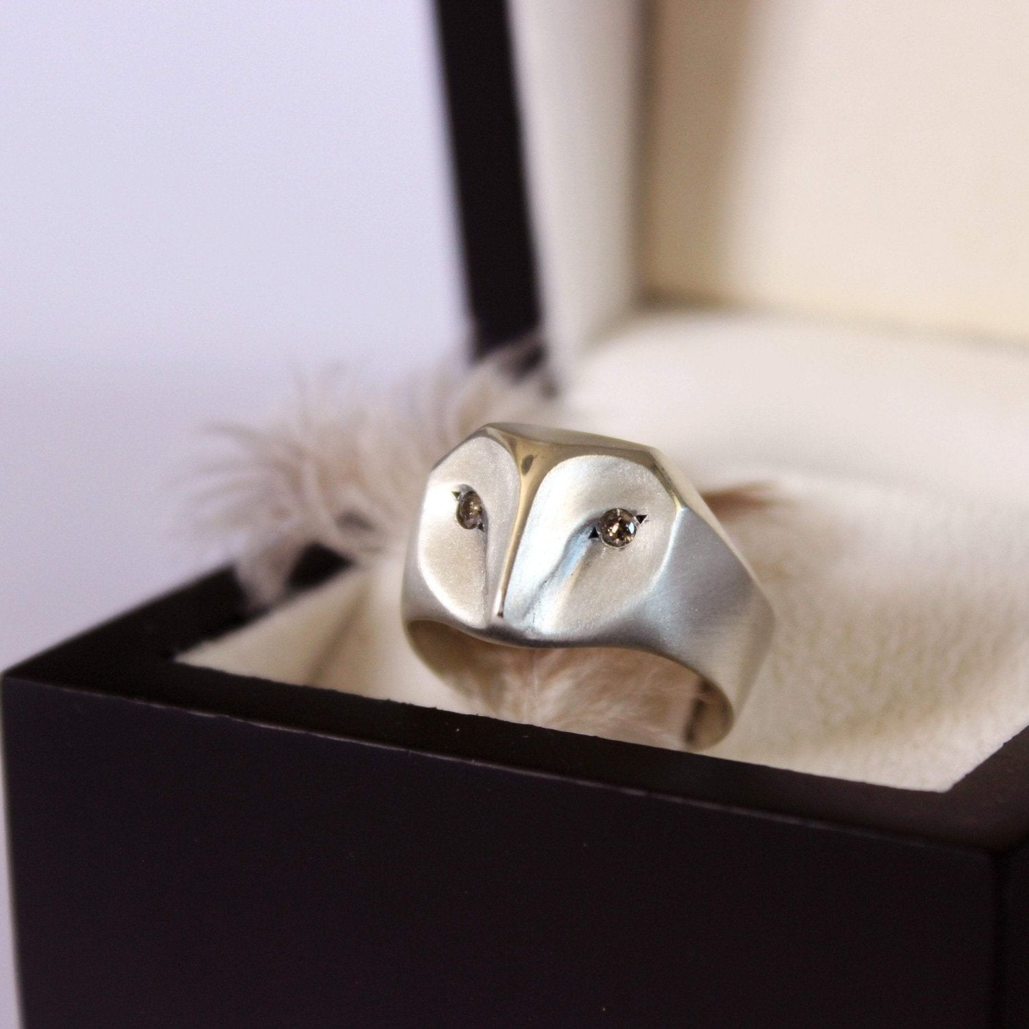 ___ Jewelry Select Your Size / champagne-diamond Owl Ring with Champagne Diamonds