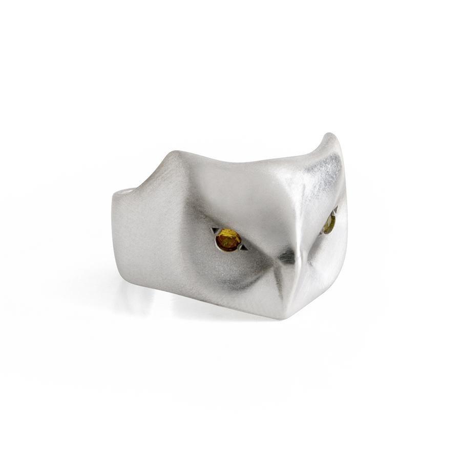 ___ Jewelry Select your size / yellow-sapphire Great Horned Owl Ring With Blue Sapphires