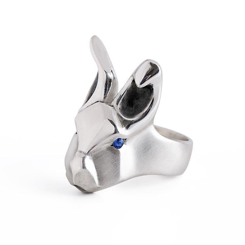 ___ Jewelry White Rabbit Ring with Blue Sapphires